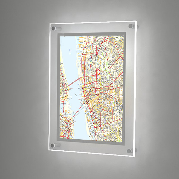 A2 LED Illuminated Wall Map | Price Includes Full Colour Printed OS Map